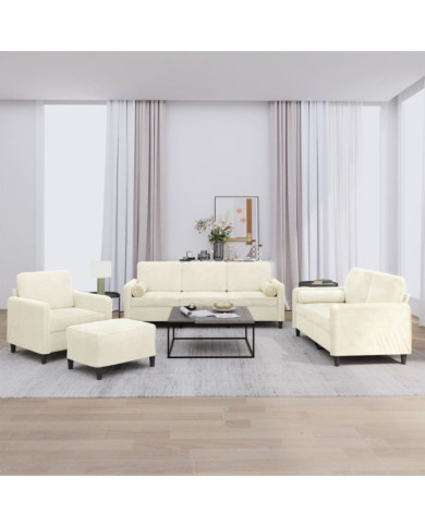 Ensemble de canapés 4 pcs avec coussins crème velours | Mobilier & Déco