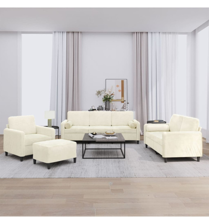 Ensemble de canapés 4 pcs avec coussins crème velours | Mobilier & Déco