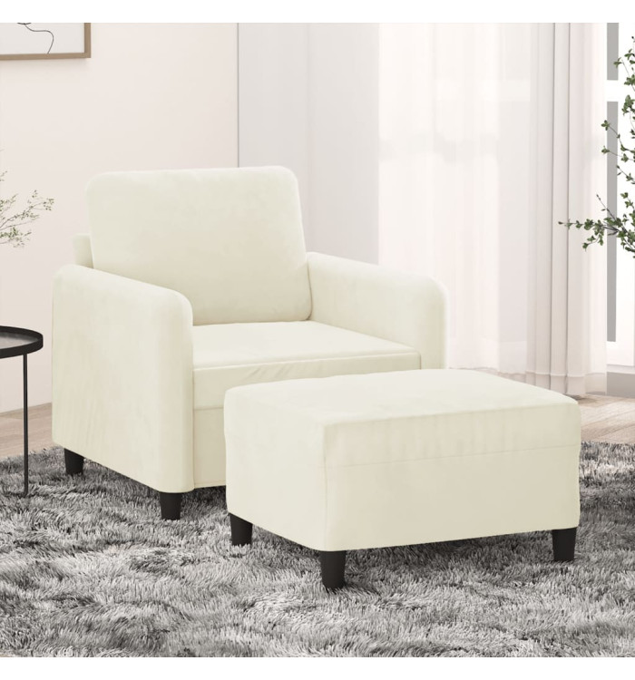 Fauteuil avec repose-pied Crème 60 cm Velours | Mobilier & Déco