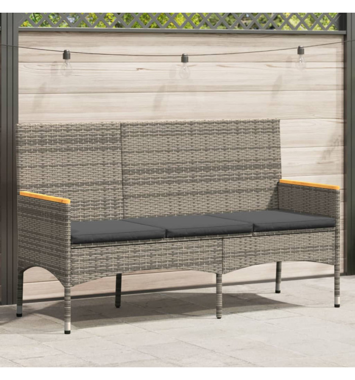Banc de jardin 3 places avec coussins gris résine tressée | Mobilier & Déco