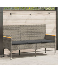 Banc de jardin 3 places avec coussins gris résine tressée | Mobilier & Déco