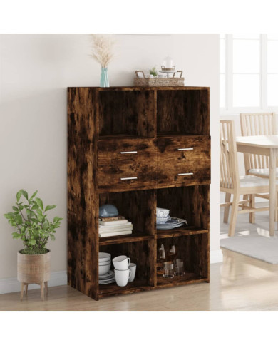Buffet haut chêne fumé 80x42,5x124 cm bois d'ingénierie | Mobilier & Déco