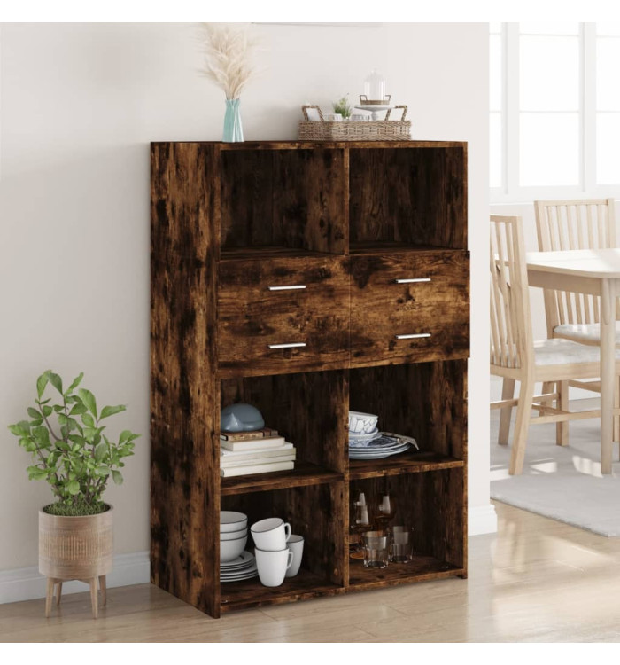 Buffet haut chêne fumé 80x42,5x124 cm bois d'ingénierie | Mobilier & Déco