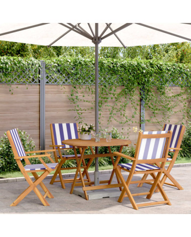 Ensemble à manger de jardin 5 pcs bleu blanc tissu bois massif | Mobilier & Déco