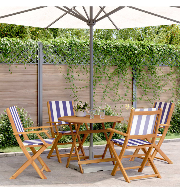 Ensemble à manger de jardin 5 pcs bleu blanc tissu bois massif | Mobilier & Déco