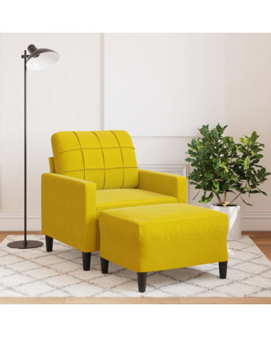 Fauteuil avec repose-pied jaune 60 cm velours | Mobilier & Déco