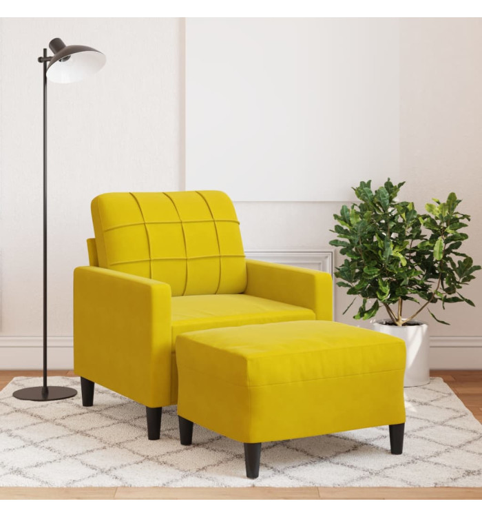 Fauteuil avec repose-pied jaune 60 cm velours | Mobilier & Déco