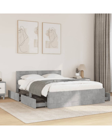 Cadre de lit et tête de lit sans matelas gris béton 140x200 cm | Mobilier & Déco