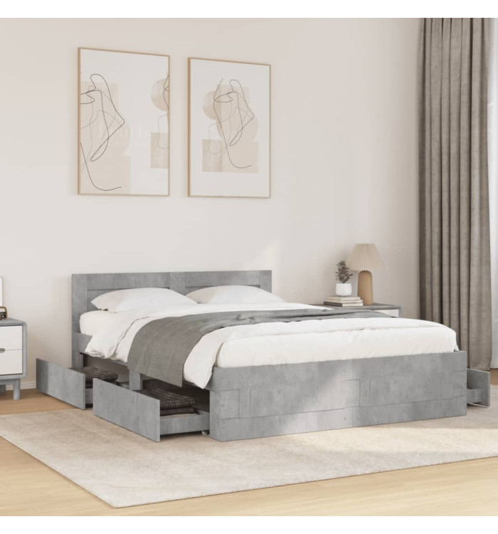 Cadre de lit et tête de lit sans matelas gris béton 140x200 cm | Mobilier & Déco
