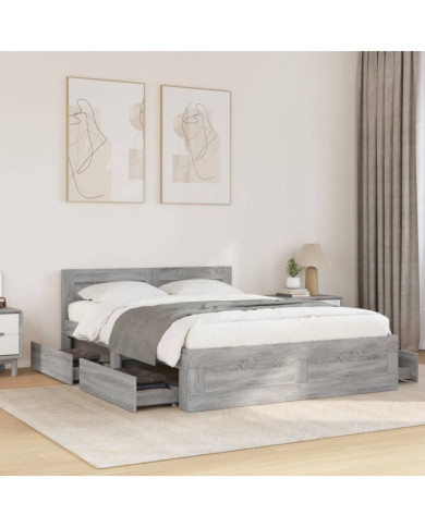 Cadre de lit et tête de lit sans matelas sonoma gris 140x200 cm | Mobilier & Déco