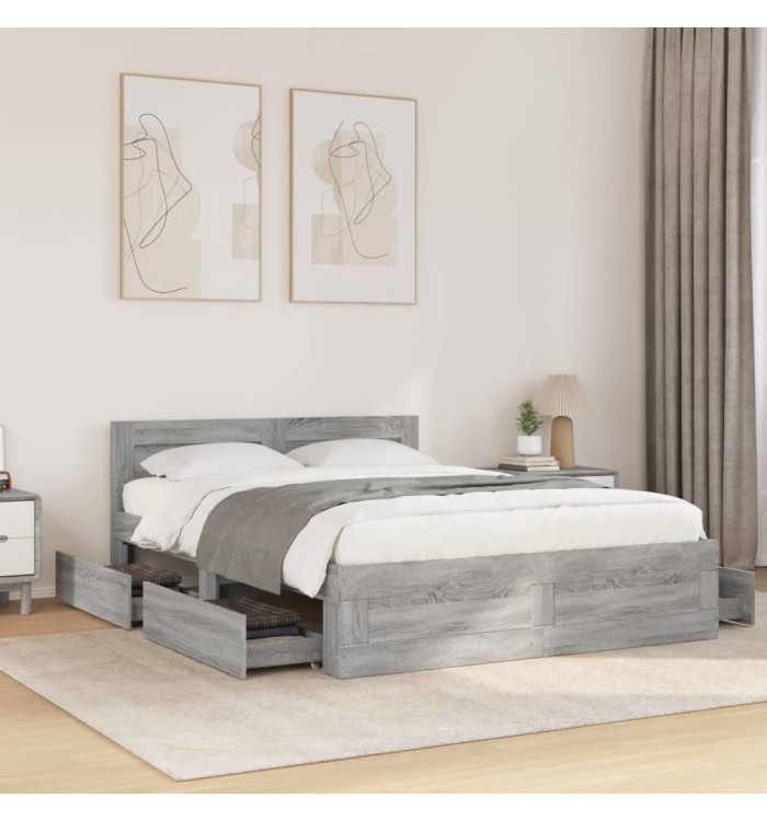 Cadre de lit et tête de lit sans matelas sonoma gris 140x200 cm | Mobilier & Déco