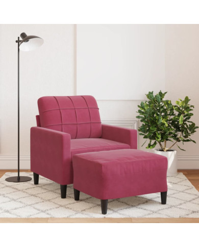 Fauteuil avec repose-pied Rouge bordeaux 60 cm Velours | Mobilier & Déco