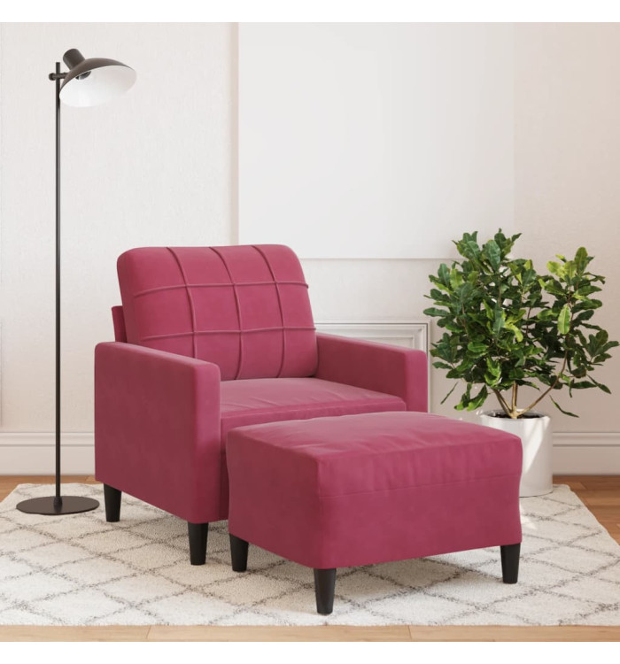 Fauteuil avec repose-pied Rouge bordeaux 60 cm Velours | Mobilier & Déco