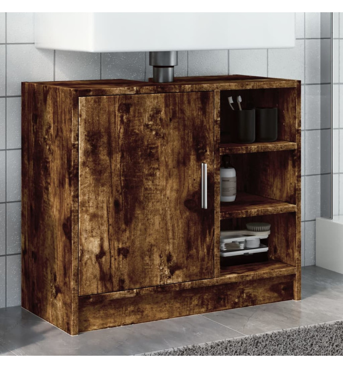 Armoire de lavabo chêne fumé 63x29x55 cm bois d'ingénierie | Mobilier & Déco