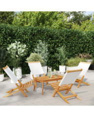 Chaises de jardin pliantes lot de 4 tissu et bois massif | Mobilier & Déco