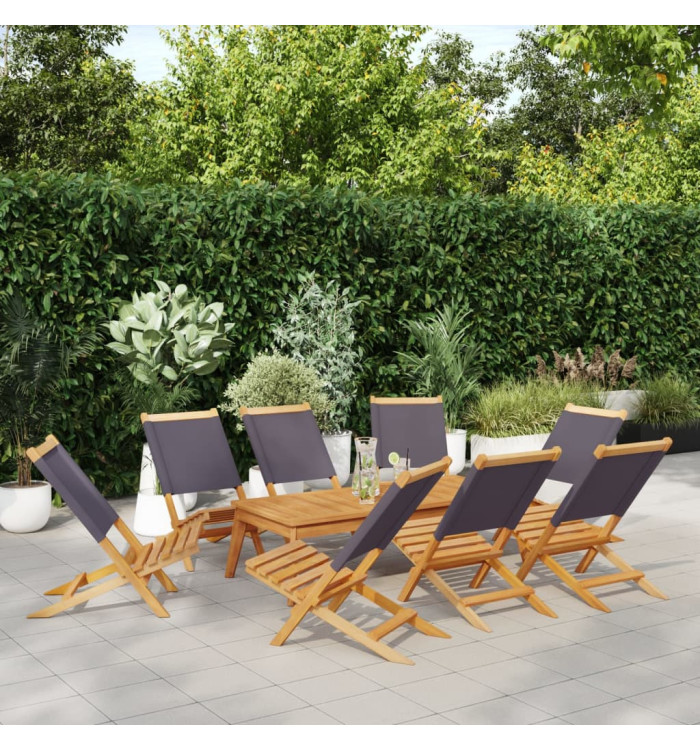 Chaises de jardin pliantes lot de 8 tissu et bois massif | Mobilier & Déco