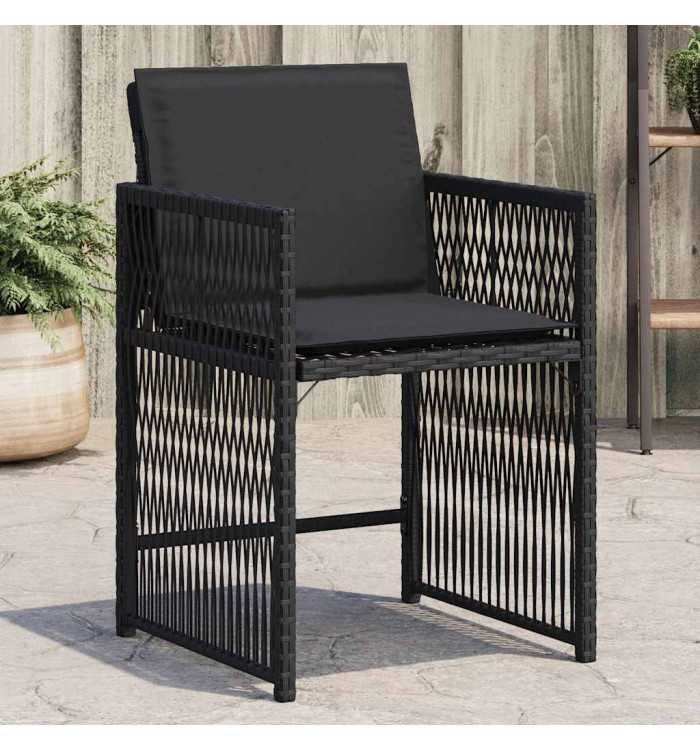 Chaises de jardin lot de 4 avec coussins noir résine tressée | Mobilier & Déco