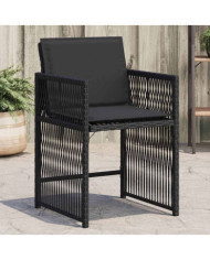 Chaises de jardin lot de 4 avec coussins noir résine tressée | Mobilier & Déco
