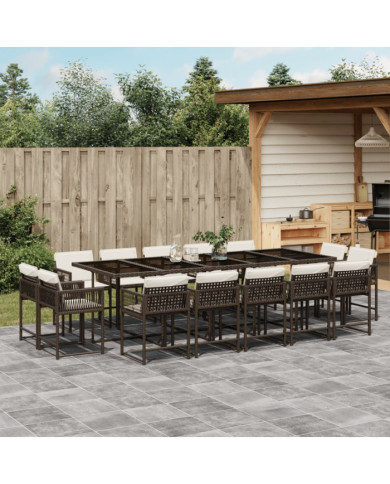 Ensemble à manger de jardin avec coussins 15 pcs marron rotin | Mobilier & Déco