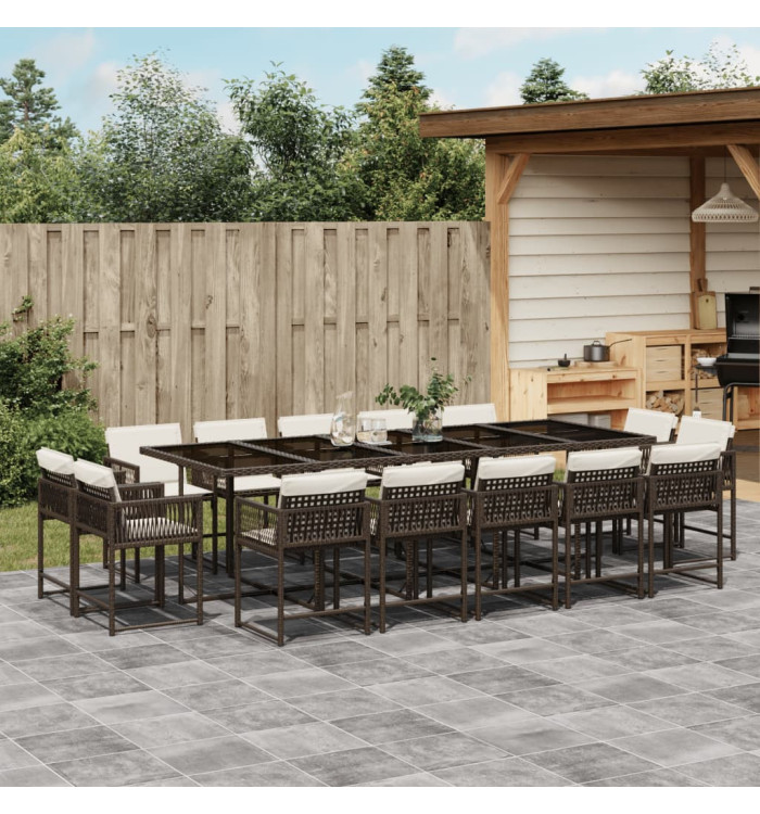 Ensemble à manger de jardin avec coussins 15 pcs marron rotin | Mobilier & Déco