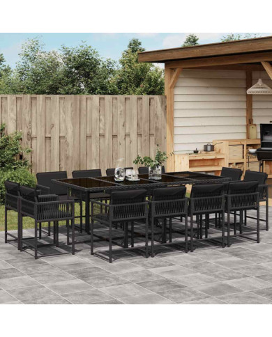Ensemble à manger de jardin 13 pcs coussins noir résine tressée | Mobilier & Déco