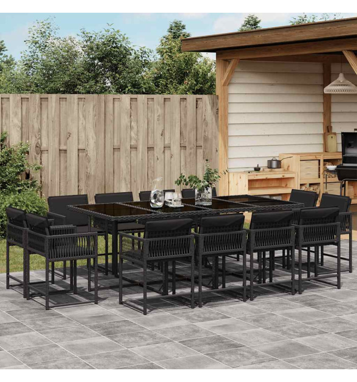 Ensemble à manger de jardin 13 pcs coussins noir résine tressée | Mobilier & Déco
