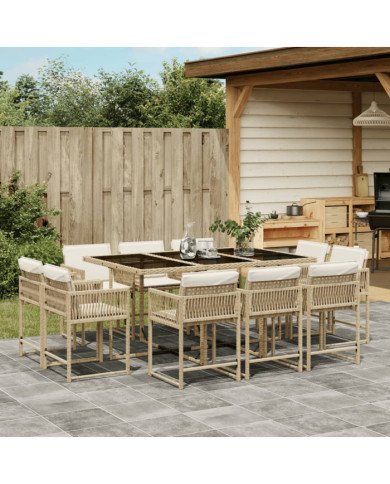 Ensemble à manger de jardin et coussins 11 pcs beige poly rotin | Mobilier & Déco