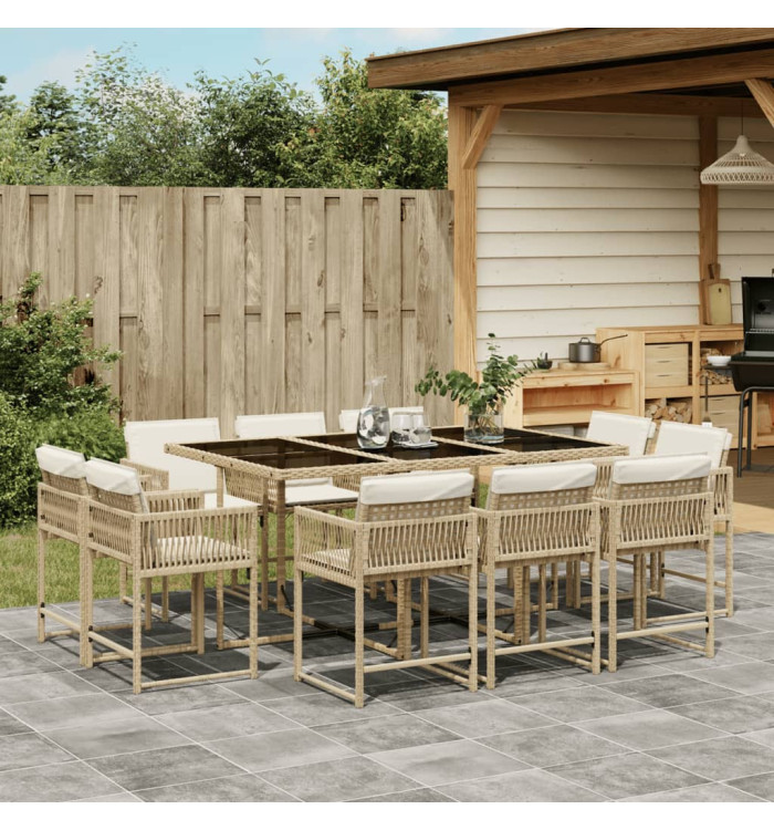 Ensemble à manger de jardin et coussins 11 pcs beige poly rotin | Mobilier & Déco