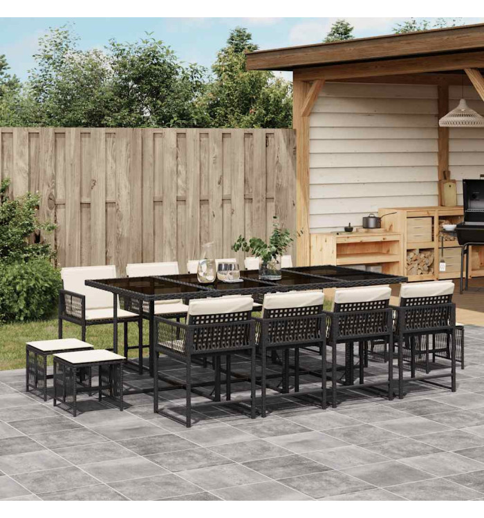 Ensemble à manger de jardin 13 pcs coussins noir résine tressée | Mobilier & Déco