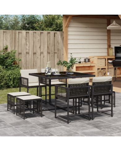 Ensemble à manger de jardin 9pcs coussins noir résine tressée | Mobilier & Déco