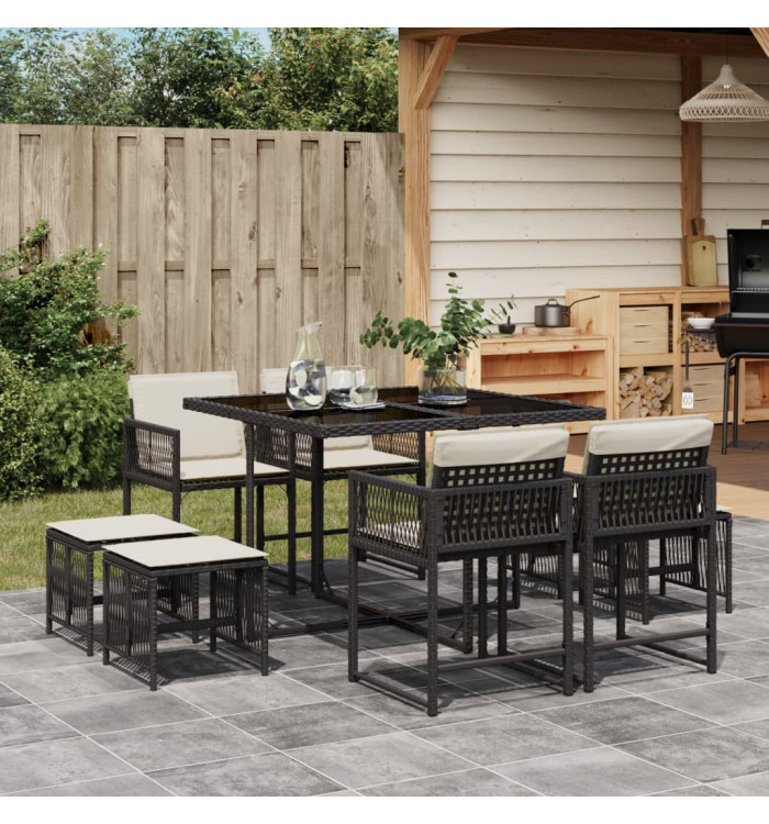 Ensemble à manger de jardin 9pcs coussins noir résine tressée | Mobilier & Déco
