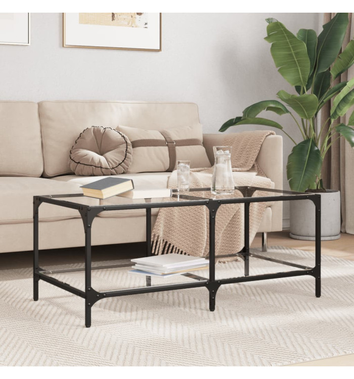 Table basse avec dessus en verre transparent 98,5x50x40cm acier | Mobilier & Déco
