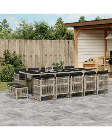 Ensemble à manger de jardin et coussins 15 pcs gris clair rotin | Mobilier & Déco