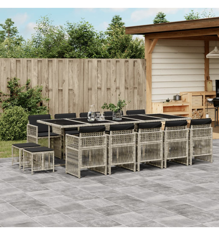 Ensemble à manger de jardin et coussins 15 pcs gris clair rotin | Mobilier & Déco