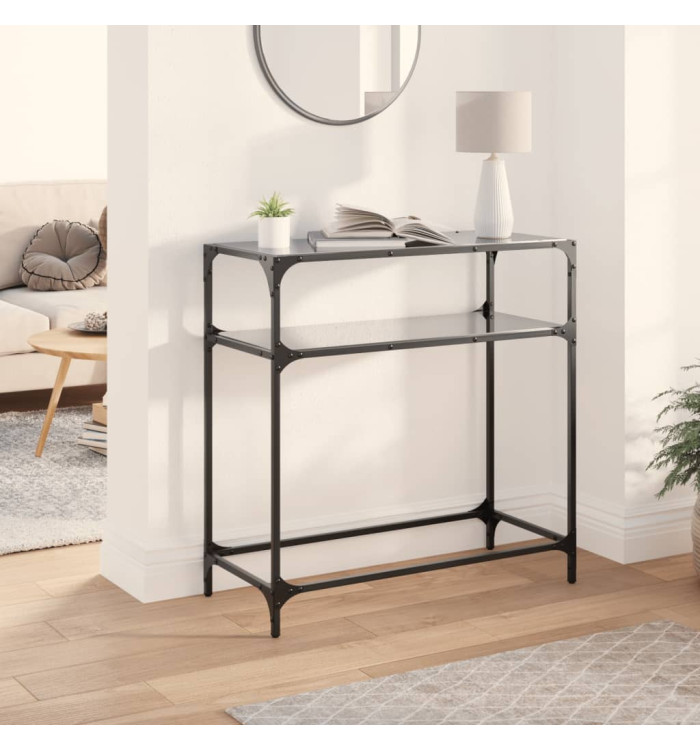 Table console avec dessus en verre noir 80x35x81 cm acier | Mobilier & Déco