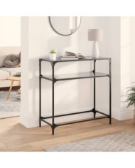 Table console avec dessus en verre noir 80x35x81 cm acier | Mobilier & Déco