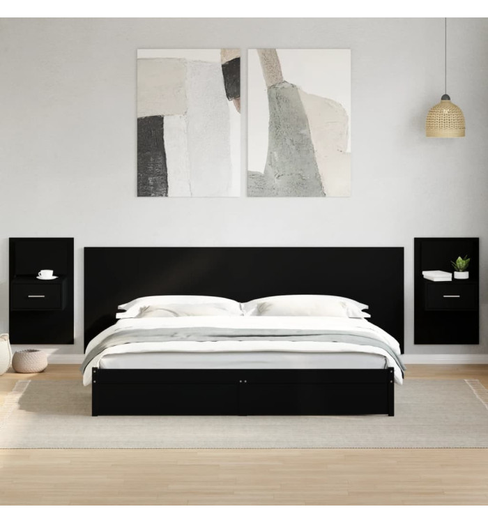 Tête de lit avec armoires noir 240 cm bois d'ingénierie | Mobilier & Déco