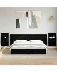 Tête de lit avec armoires noir 240 cm bois d'ingénierie | Mobilier & Déco