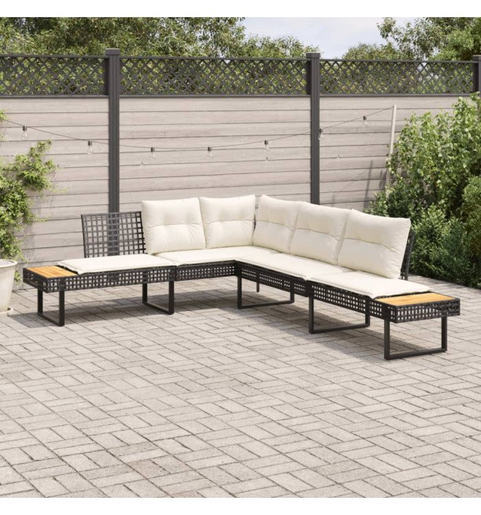 Canapé de jardin avec coussins en forme de L noir rotin acacia | Mobilier & Déco