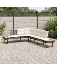 Canapé de jardin avec coussins en forme de L noir rotin acacia | Mobilier & Déco