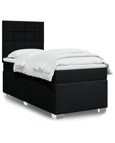 Sommier à lattes de lit avec matelas Noir 90x200 cm Tissu | Mobilier & Déco
