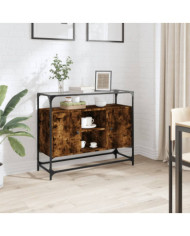 Buffet avec dessus en verre chêne fumé bois d'ingénierie | Mobilier & Déco