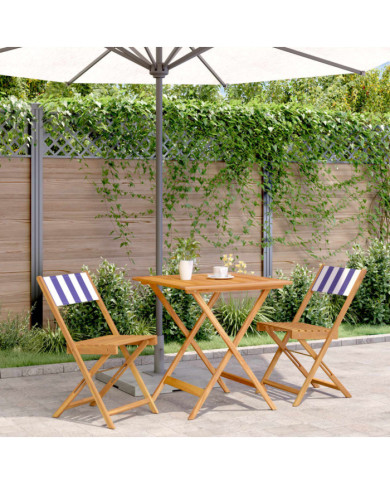 Ensemble de bistro 3 pcs bleu et blanc tissu et bois massif | Mobilier & Déco