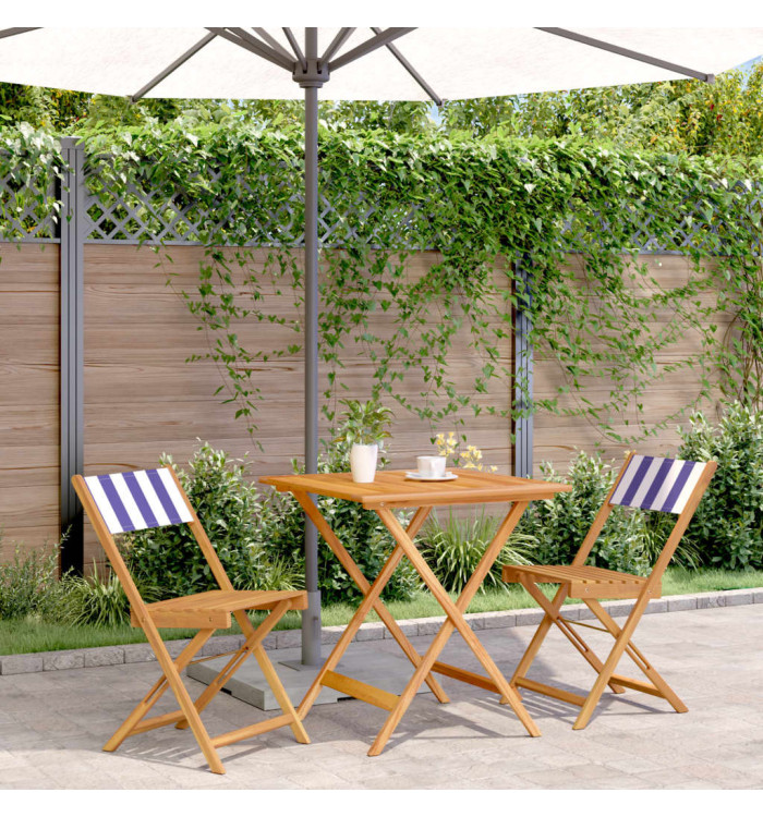 Ensemble de bistro 3 pcs bleu et blanc tissu et bois massif | Mobilier & Déco