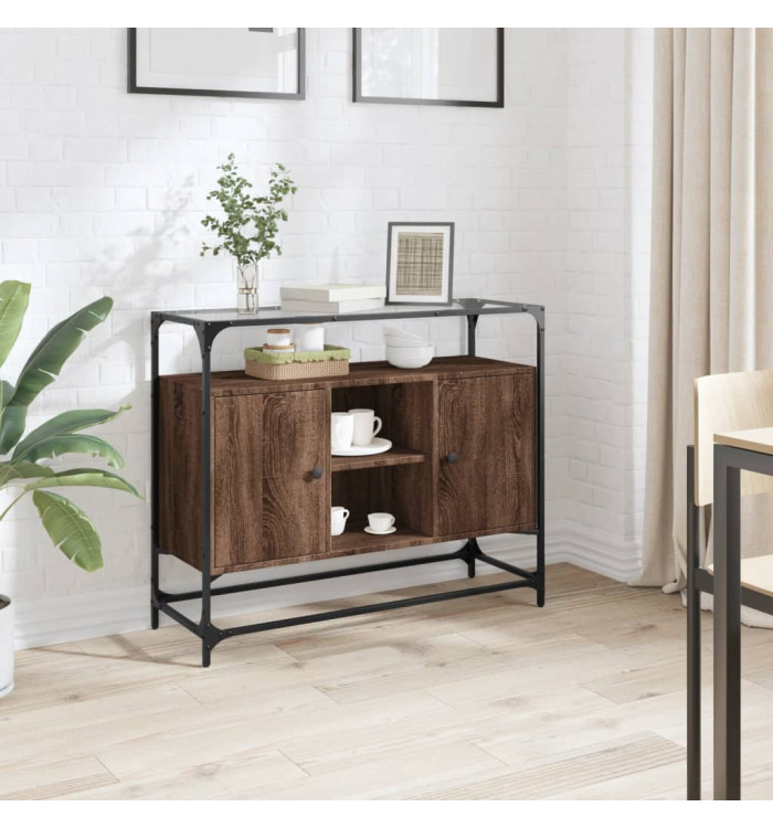 Buffet avec dessus en verre chêne marron bois d'ingénierie | Mobilier & Déco