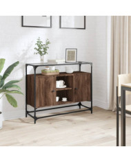 Buffet avec dessus en verre chêne marron bois d'ingénierie | Mobilier & Déco