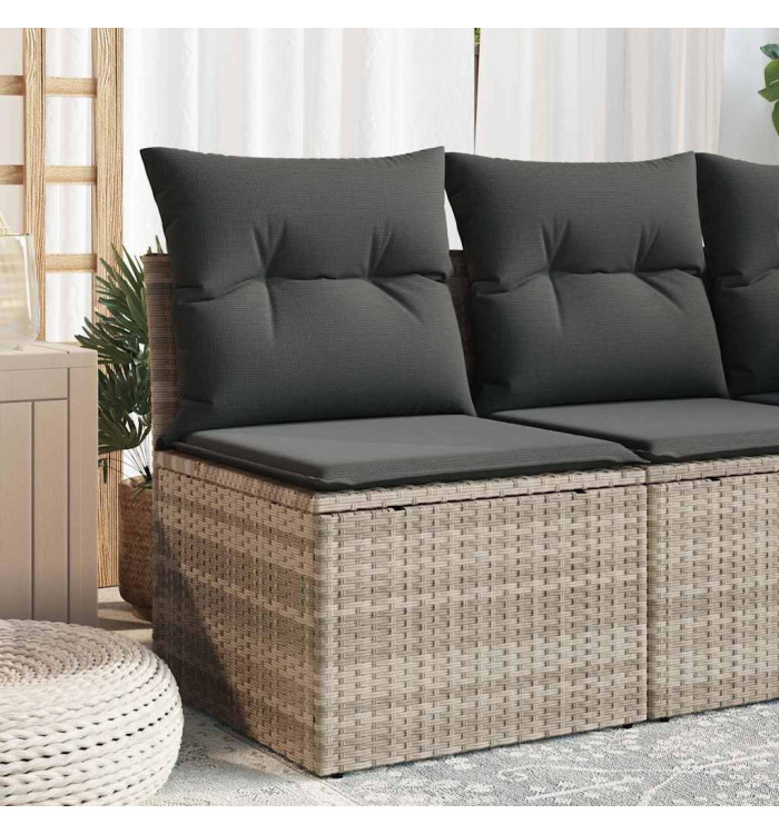 Chaise de jardin sans accoudoirs avec coussins gris clair rotin | Mobilier & Déco