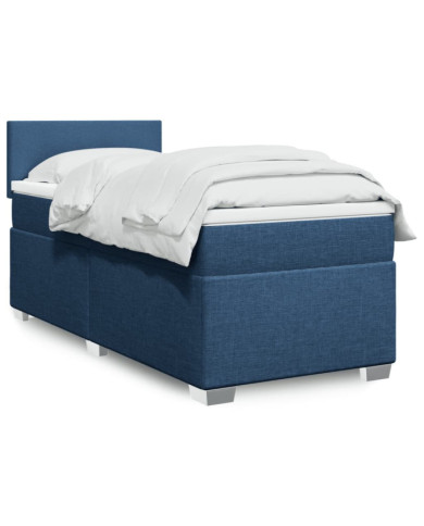 Sommier à lattes de lit avec matelas Bleu 100x200 cm Tissu | Mobilier & Déco