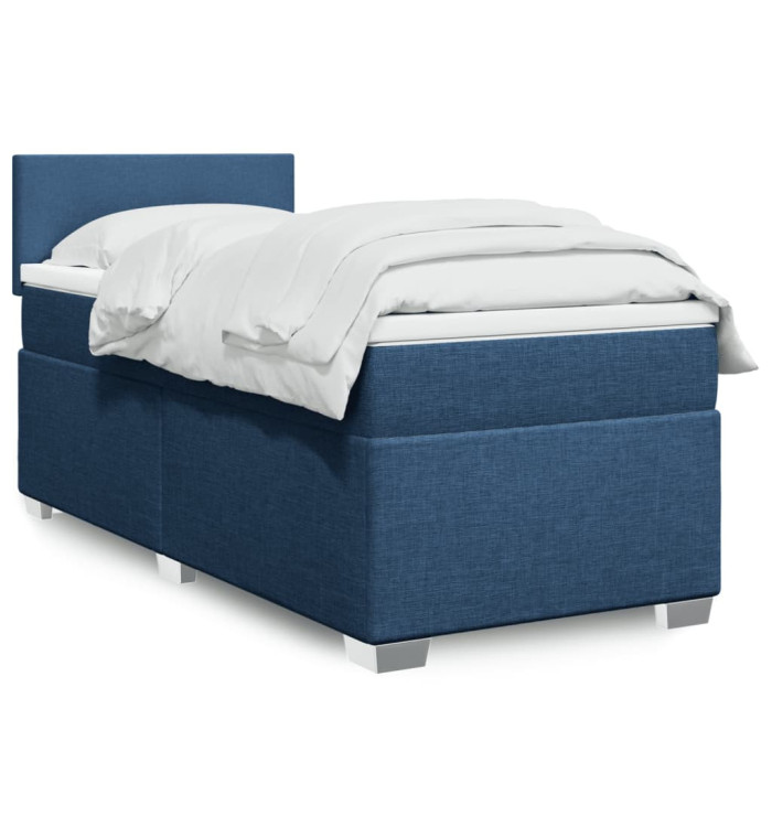 Sommier à lattes de lit avec matelas Bleu 100x200 cm Tissu | Mobilier & Déco