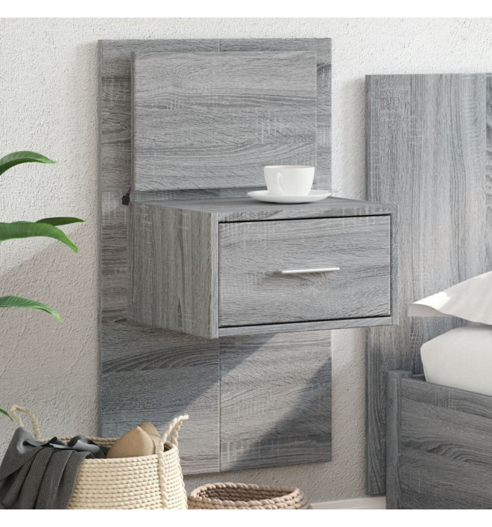 Table de chevet murale avec lumières LED sonoma gris | Mobilier & Déco